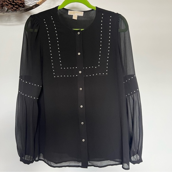 Michael Kors Black HT Button Thru Long Sleeve Blouse - Picture 4 of 9